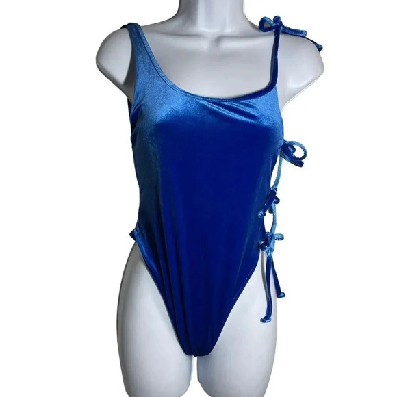 Frankie’s bikinis Honey Velvet Cheeky One Piece Swimsuit NWT Size Medium Blue - Picture 11 of 11